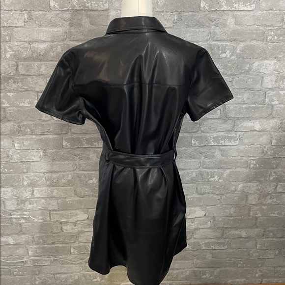 H&M Divided Black Faux Leather Belted Shirt Dress - Picture 5 of 8